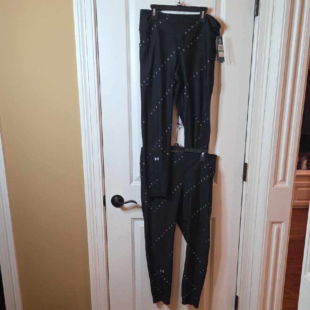 BOGO Under Armour Heatgear Ankle Crop Compression Black Logo Leggings Size L